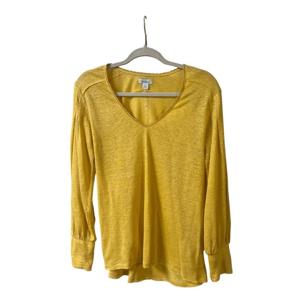Sundance yellow lace embellished v-neck tee size XS